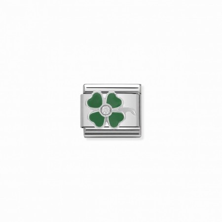 Nomination Silver Green Four Leaf Clover CZ Composable Charm