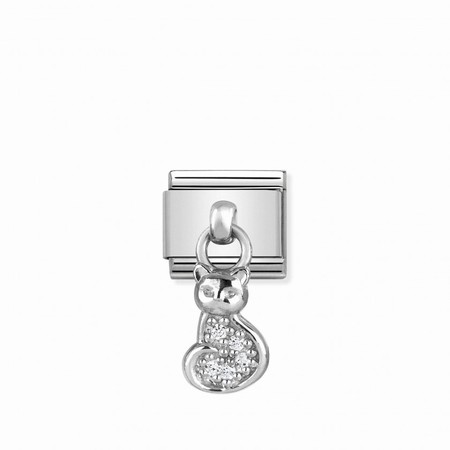 Nomination Silver Hanging Cat CZ Composable Charm